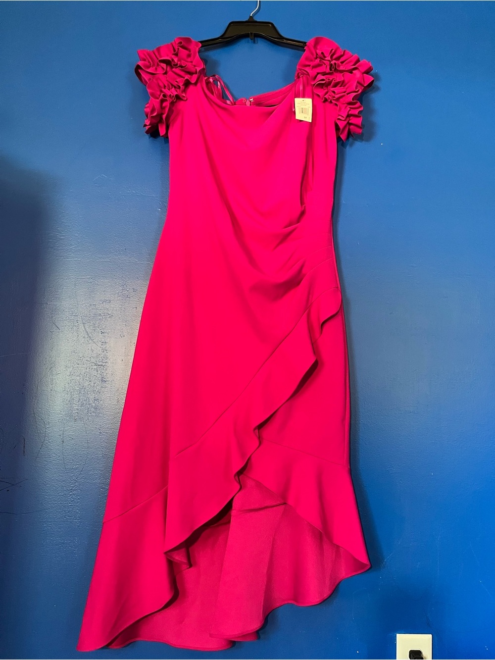 DJ-JAZ Women's Hot Pink Ruffle Sleeve Midi Dress